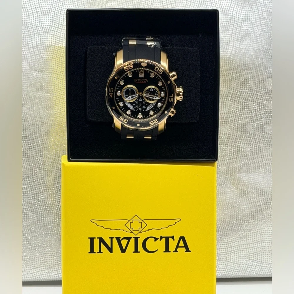 Invicta Gold and Black Pro Diver Chronograph Watch #6981 with Heavy  Black Case